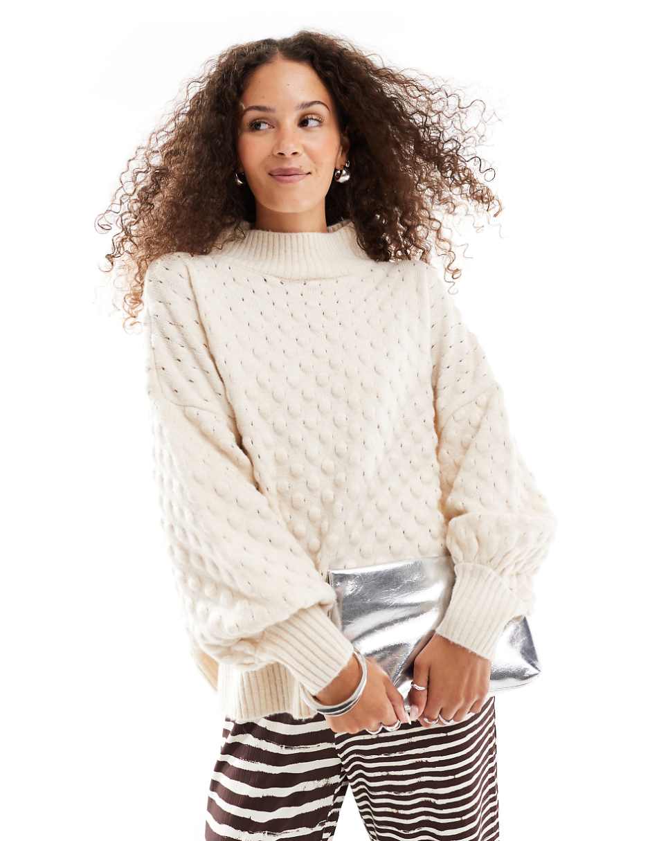 VRG GRL textured turtle neck sweater in ivory