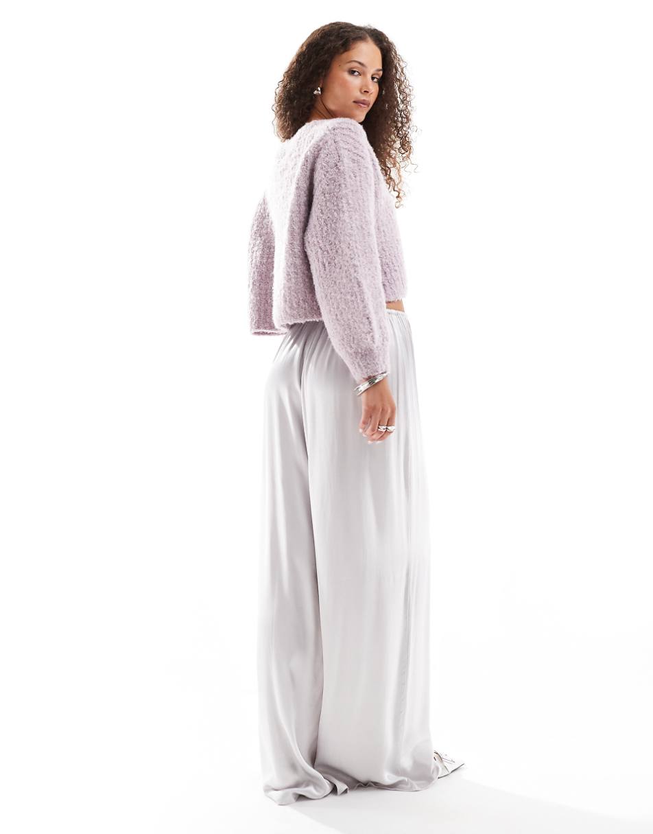 VRG GRL effie wide leg satin pants in silver gray