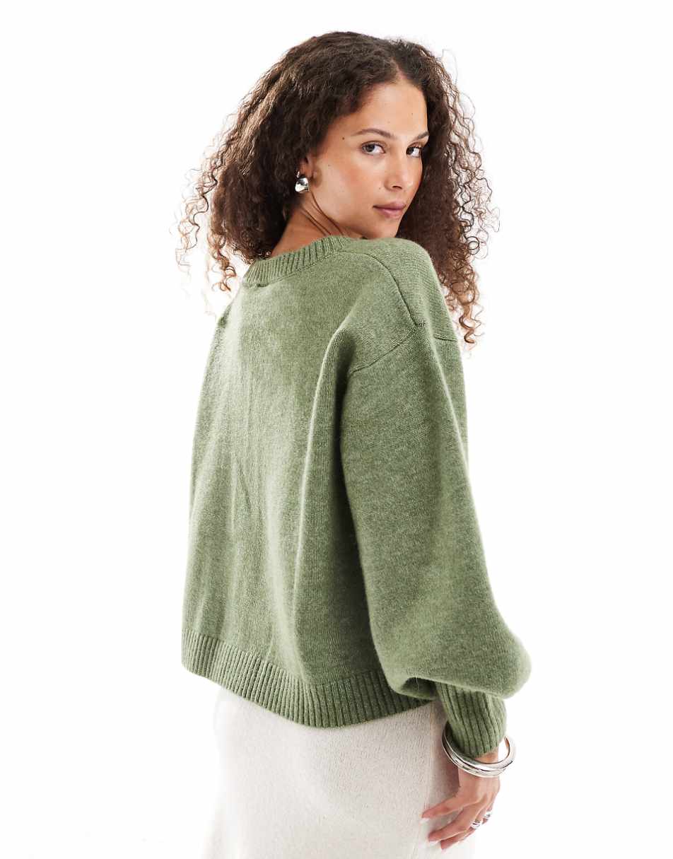 VRG GRL sorrentino fluffy relaxed knit cardigan in olive