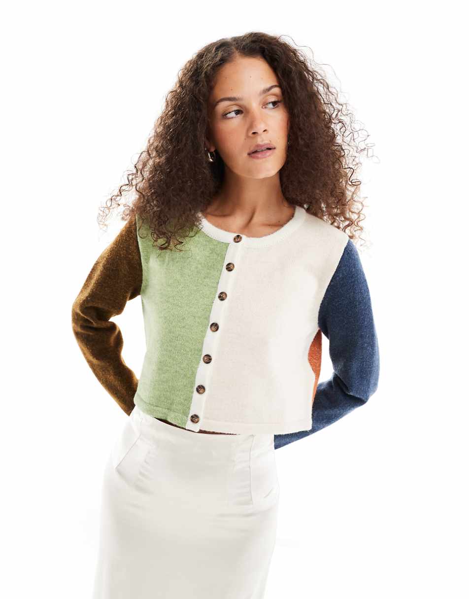 VRG GRL harlyn spliced panel shrunken cardigan in multi