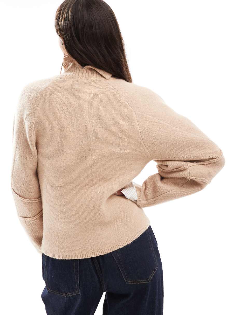 ASOS DESIGN funnel neck sweater with structured sleeve detail in camel