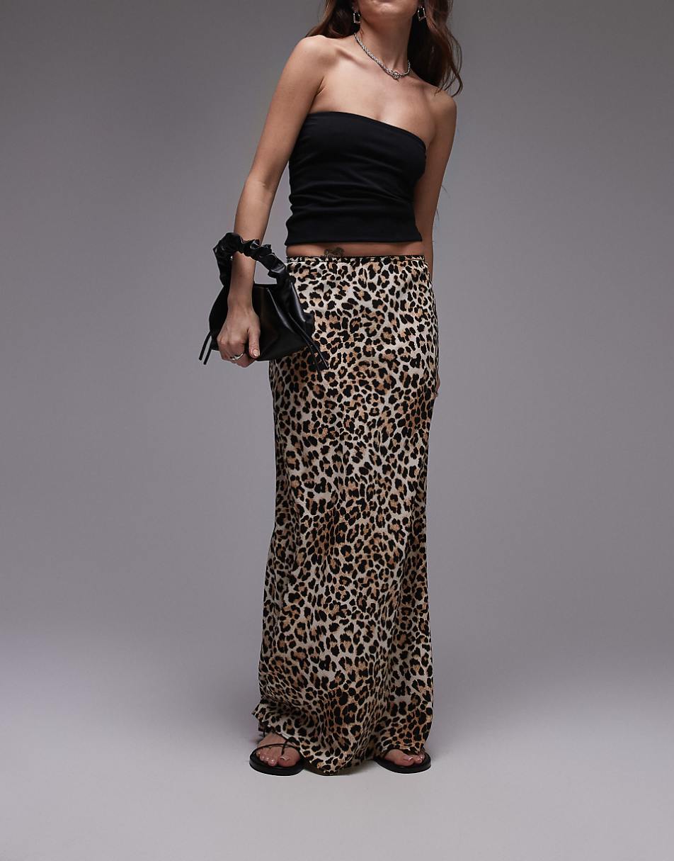 Topshop maxi lingerie trim bias cut skirt in leopard print