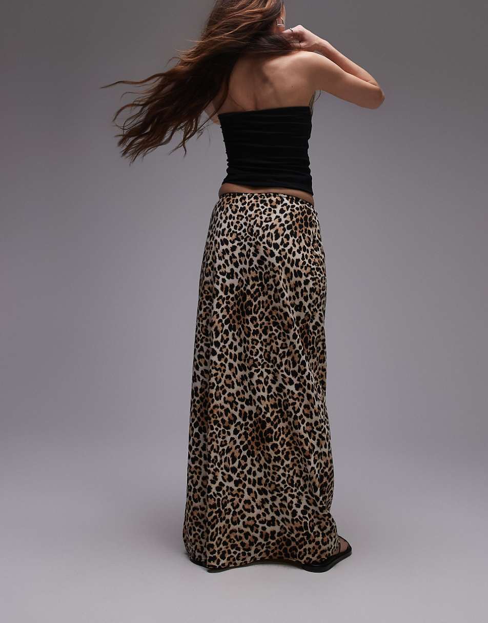 Topshop maxi lingerie trim bias cut skirt in leopard print