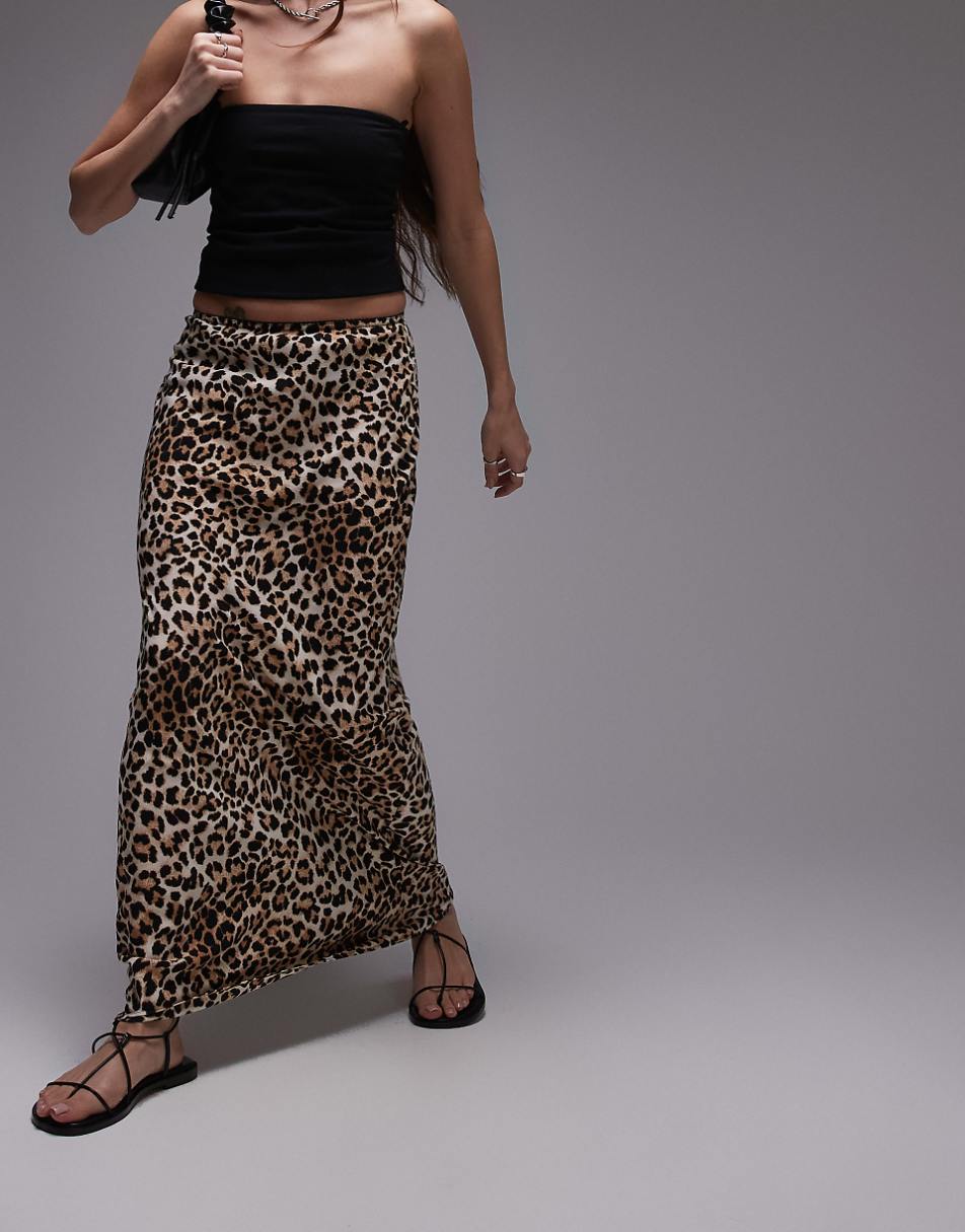 Topshop maxi lingerie trim bias cut skirt in leopard print