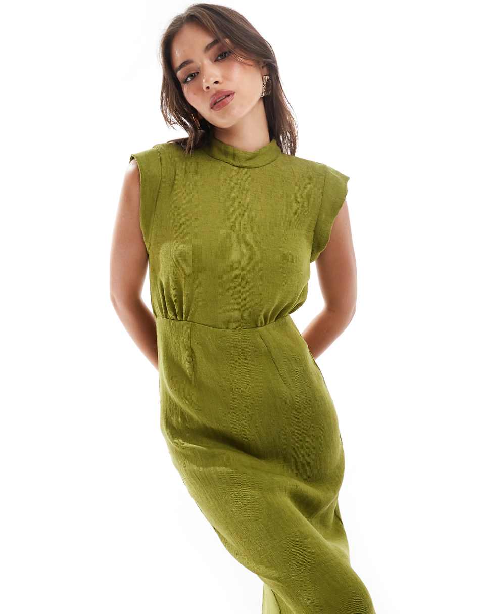 Closet London high neck midaxi dress in olive