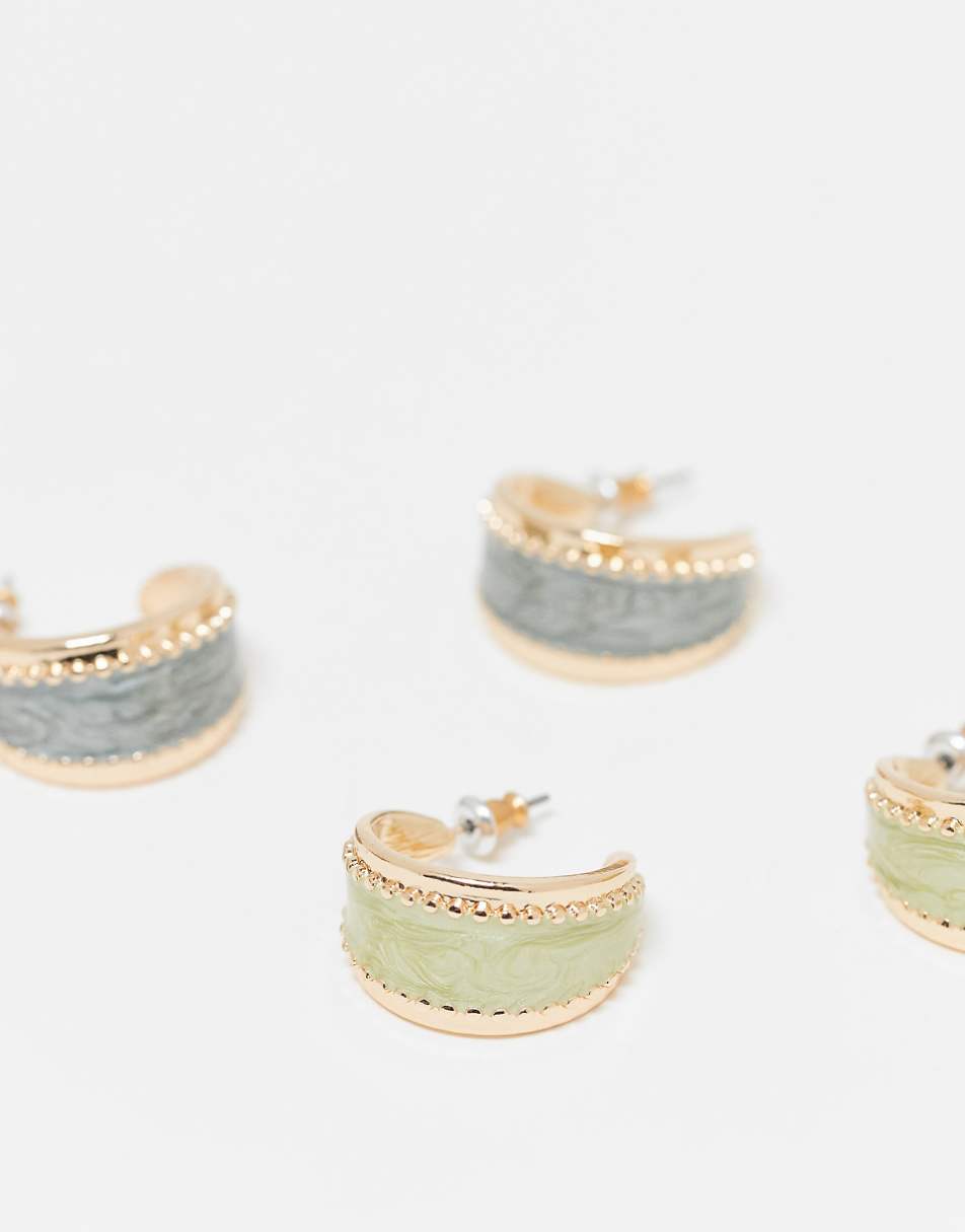 ASOS DESIGN pack of 2 hoop earrings with marble enamel detail in gold tone