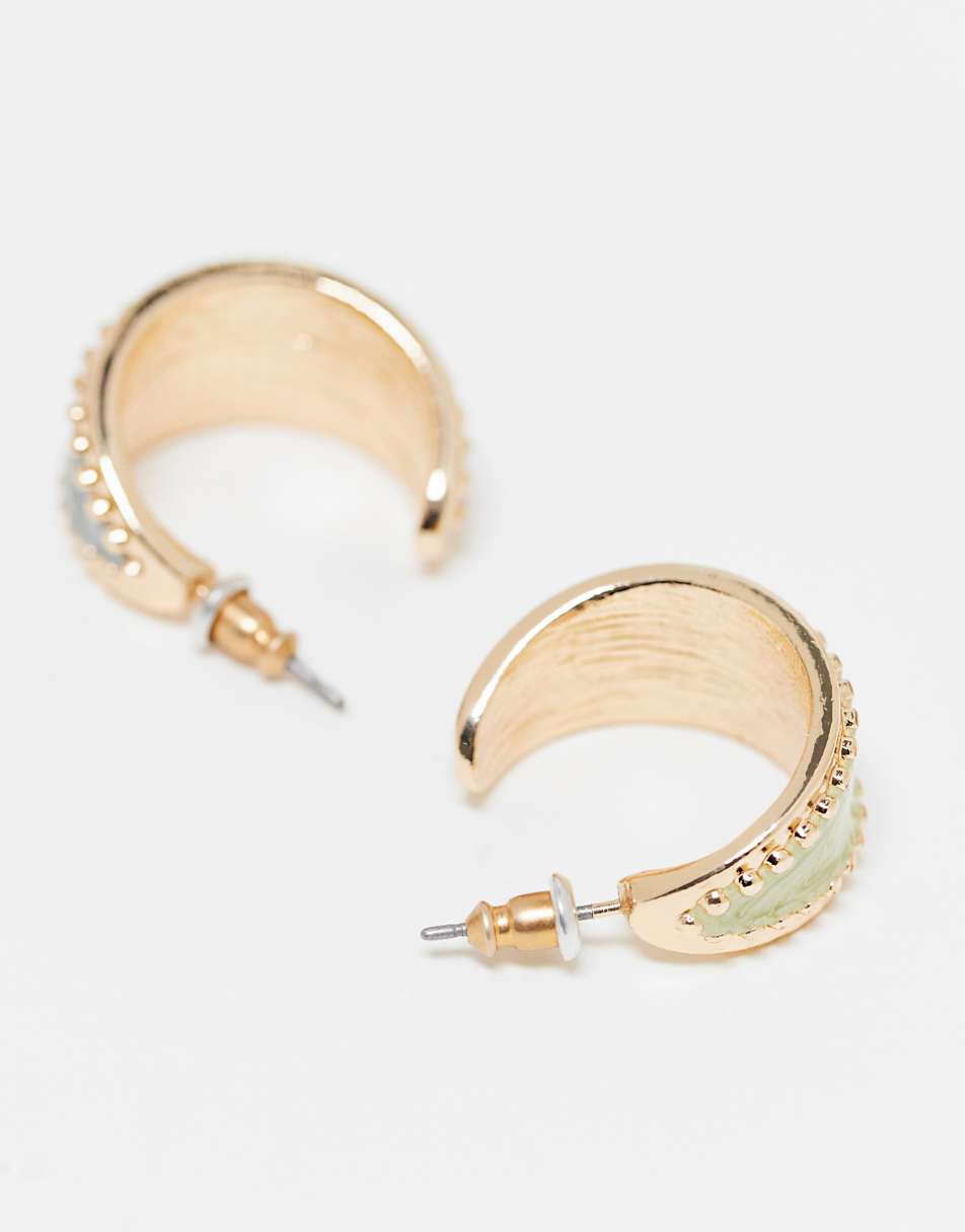 ASOS DESIGN pack of 2 hoop earrings with marble enamel detail in gold tone