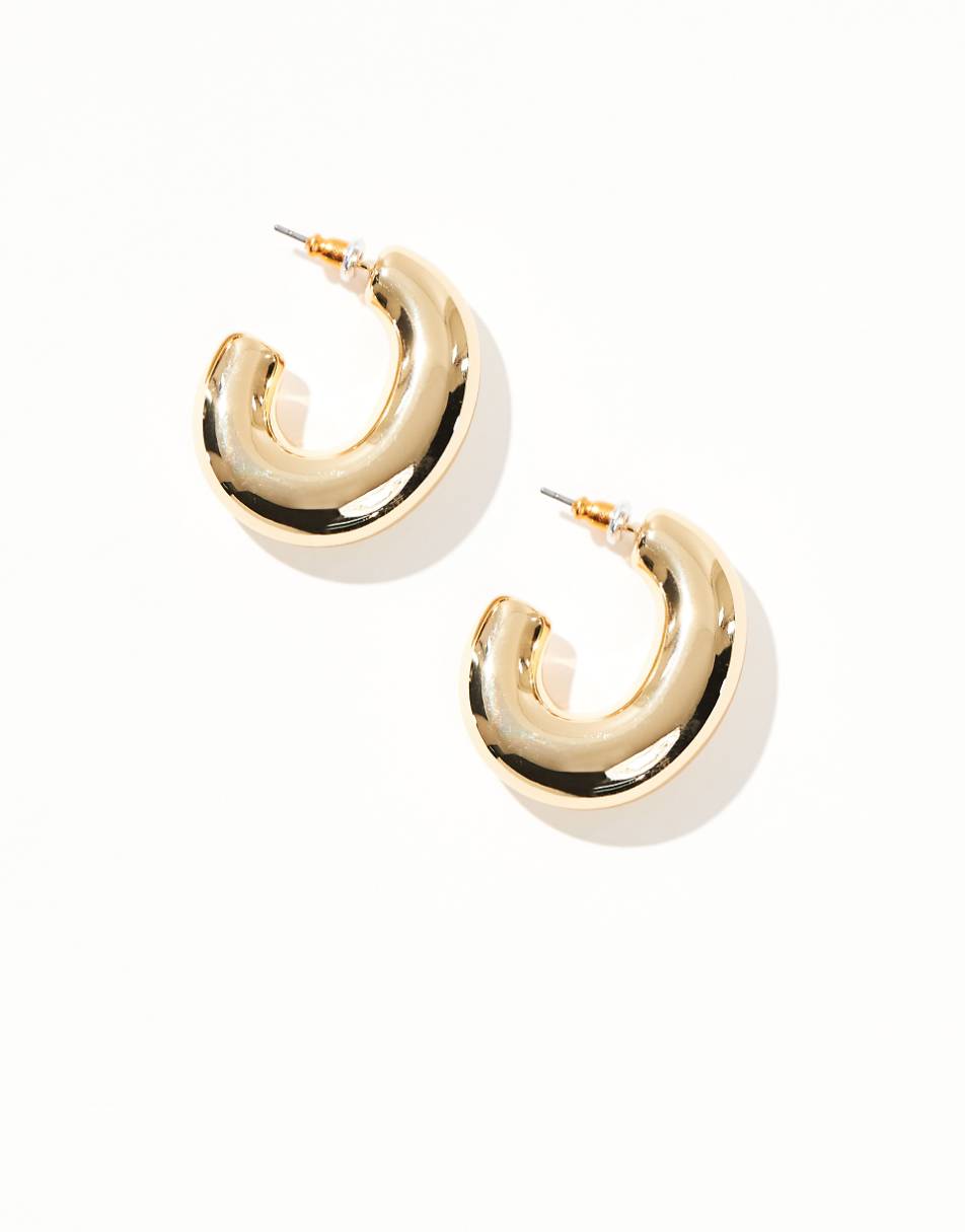 ASOS DESIGN 14k gold plated hoop earrings with chubby oval detail