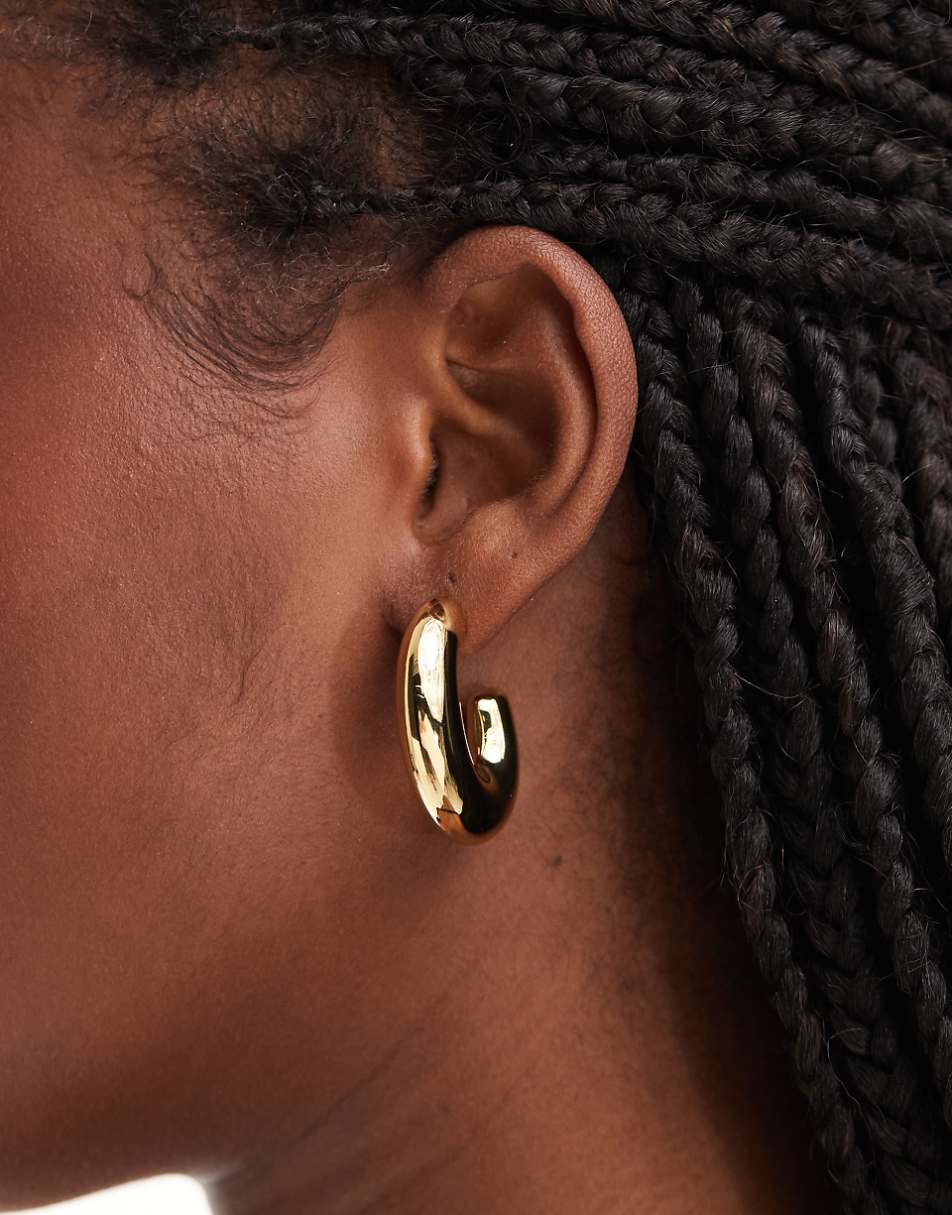 ASOS DESIGN 14k gold plated hoop earrings with chubby oval detail