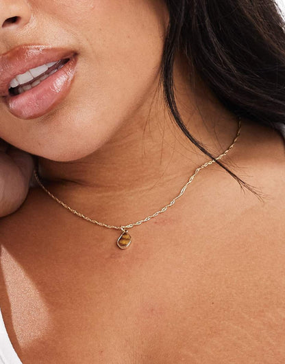 ASOS DESIGN Curve necklace with molten pendant and tigers eye style enamel in gold tone