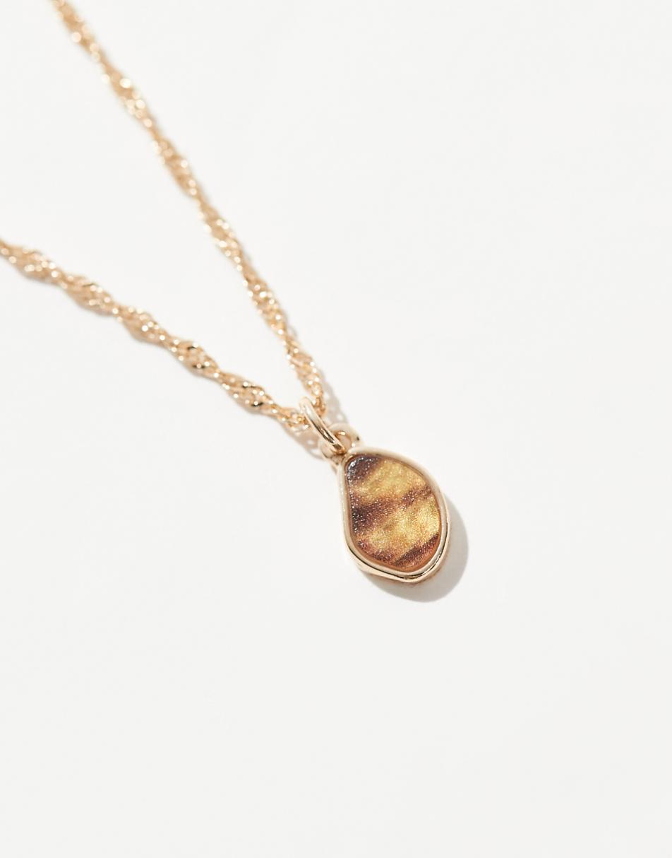 ASOS DESIGN Curve necklace with molten pendant and tigers eye style enamel in gold tone