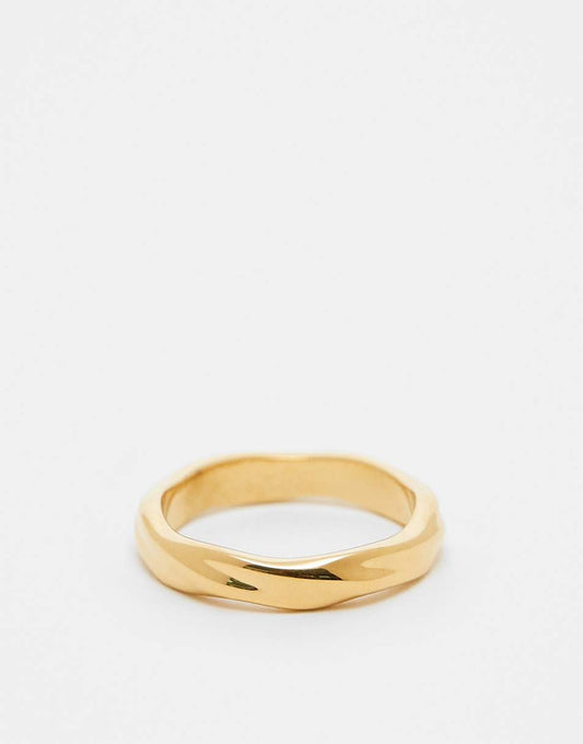 ASOS DESIGN Curve waterproof stainless steel ring with twist design in gold tone