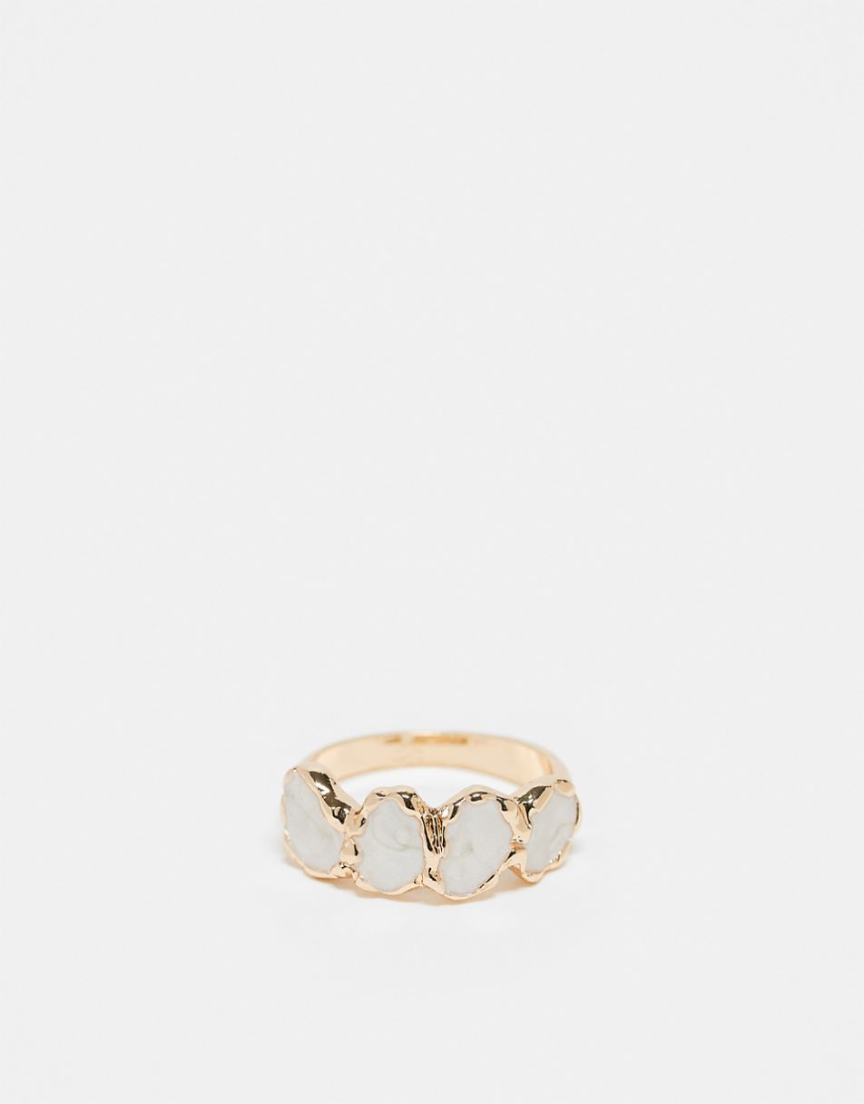 ASOS DESIGN Curve ring with faux pearl detail in gold tone