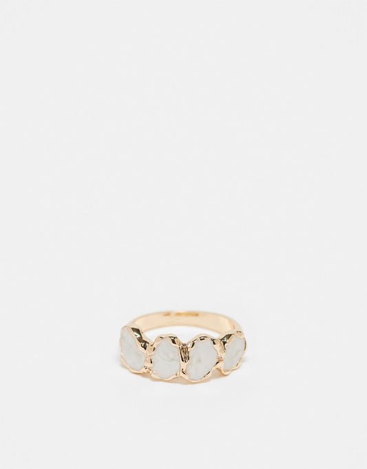 ASOS DESIGN Curve ring with faux pearl detail in gold tone