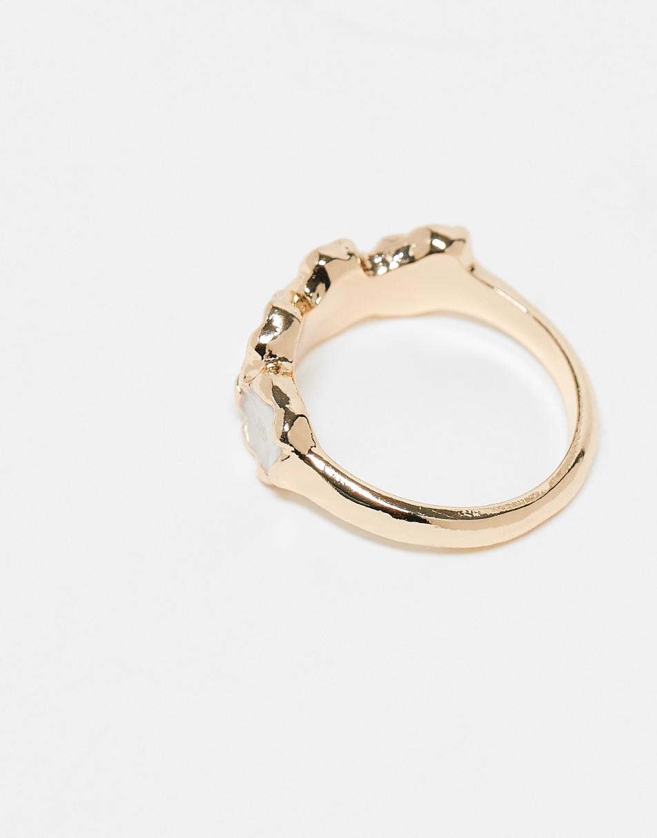 ASOS DESIGN Curve ring with faux pearl detail in gold tone