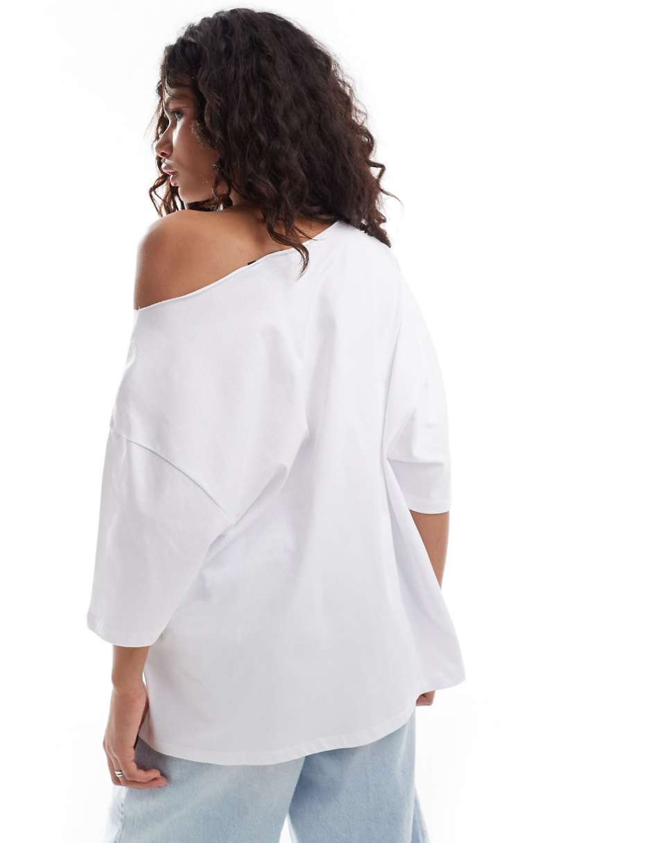 ASOS DESIGN relaxed off the shoulder t-shirt in white