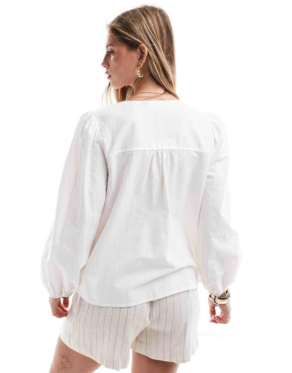 Nobody's Child Bernadetta long sleeve tie-detail blouse in white