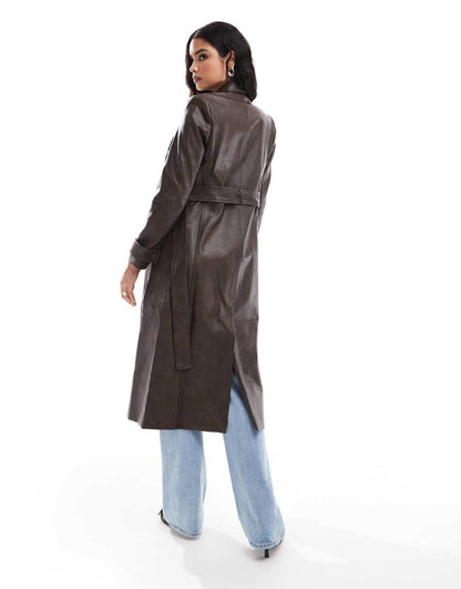 Bardot vegan leather trench coat in dark chocolate