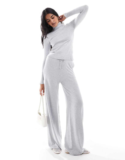 Stradivarius roll neck long sleeve knitted top in gray - part of a set