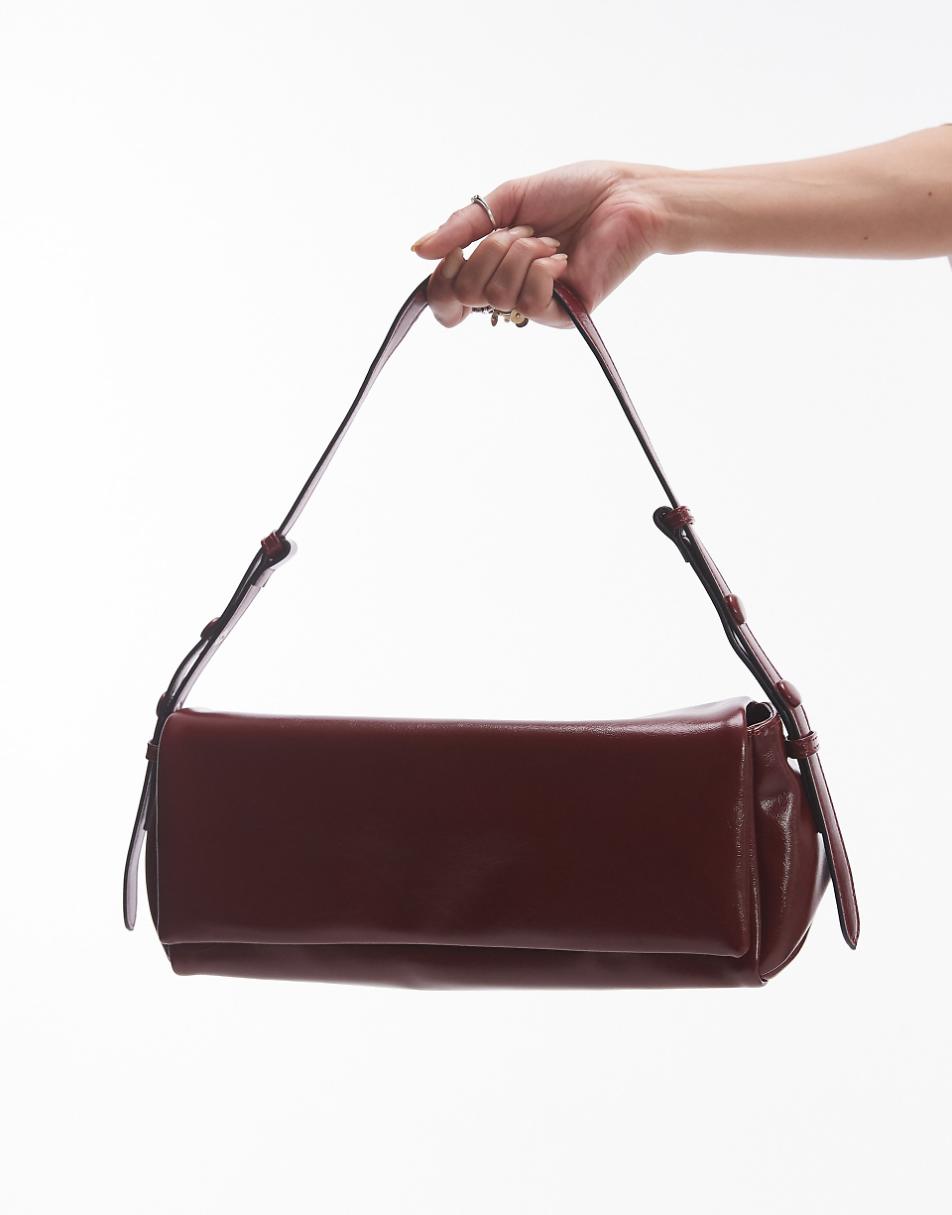 Topshop Stevie structured shoulder bag in burgundy