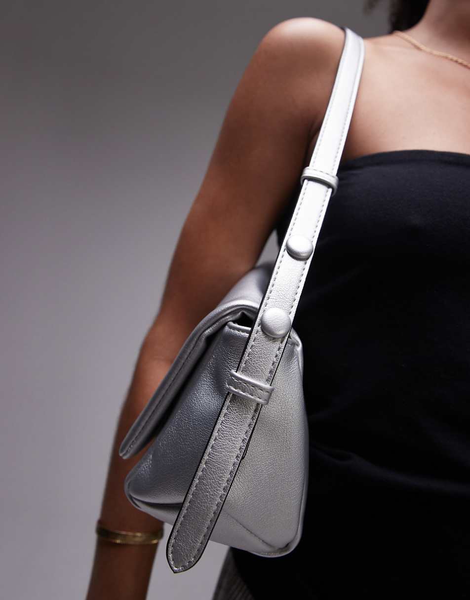 Topshop Stevie structured shoulder bag in silver