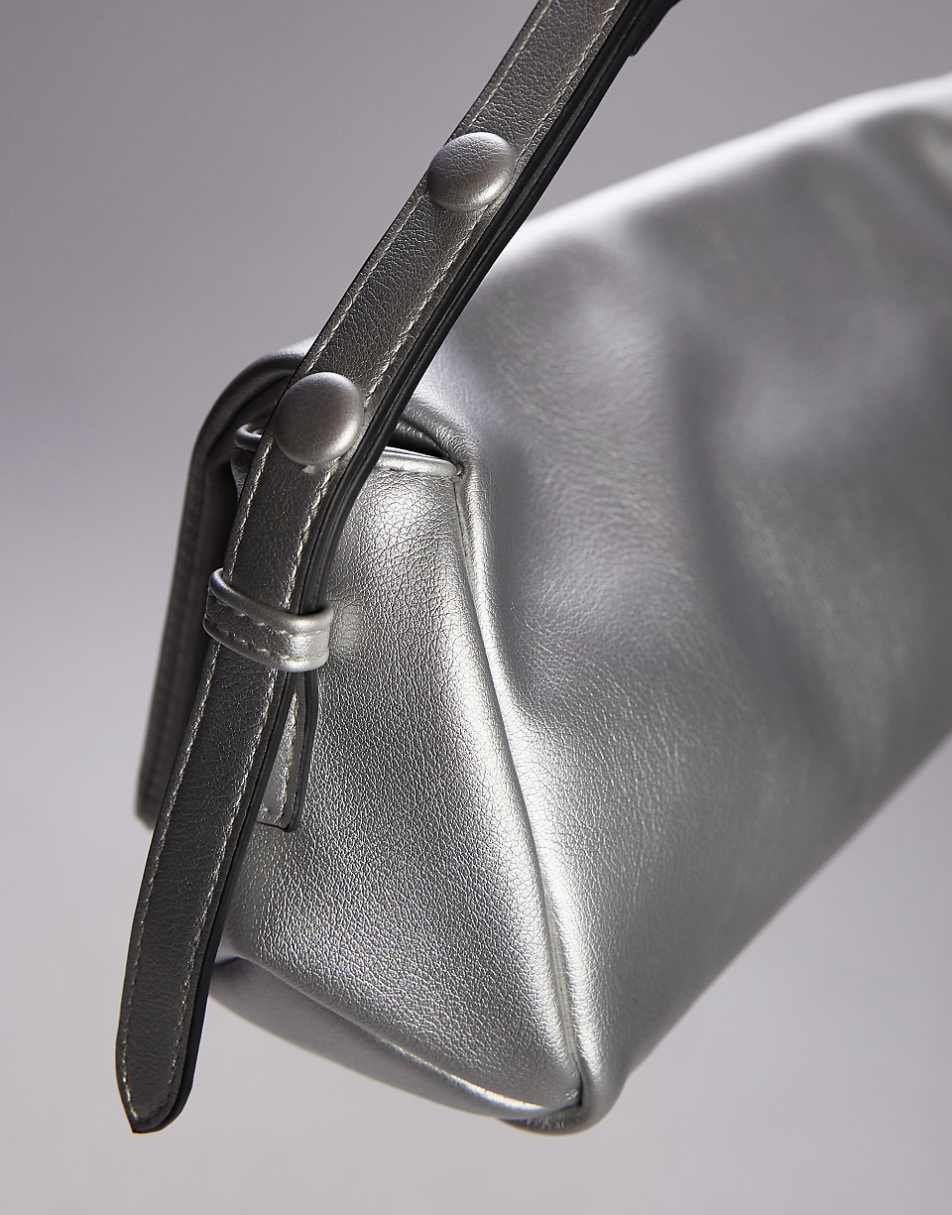 Topshop Stevie structured shoulder bag in silver