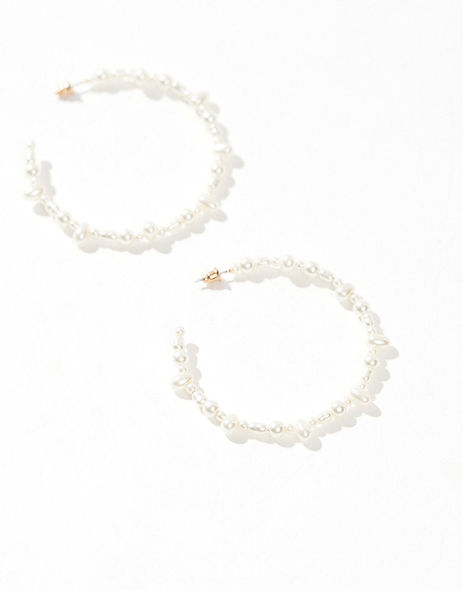 ASOS DESIGN hoop earrings with faux natural pearl detail in gold tone