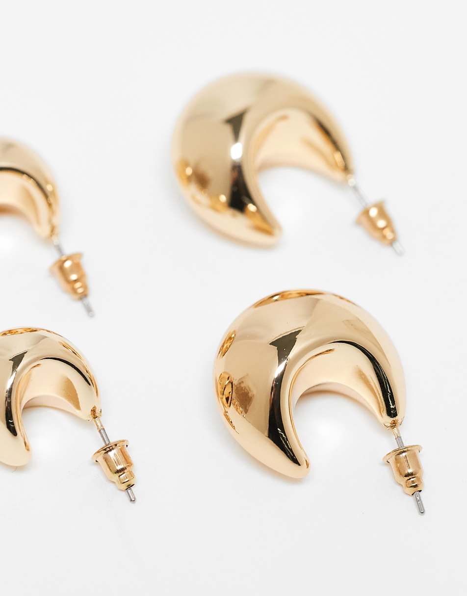 ASOS DESIGN 3-pack hoop earrings with mixed chubby detail in gold tone