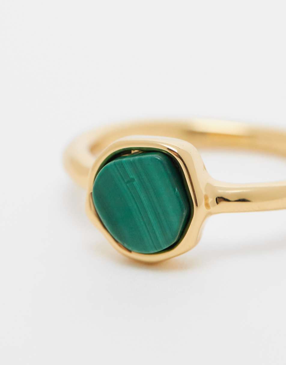 ASOS DESIGN 14K gold plated ring with molten malachite style stone