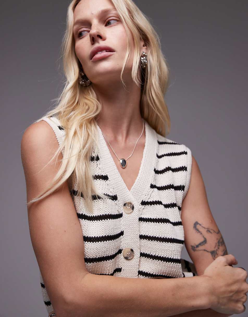 Topshop knit chunky vest in black and white stripe