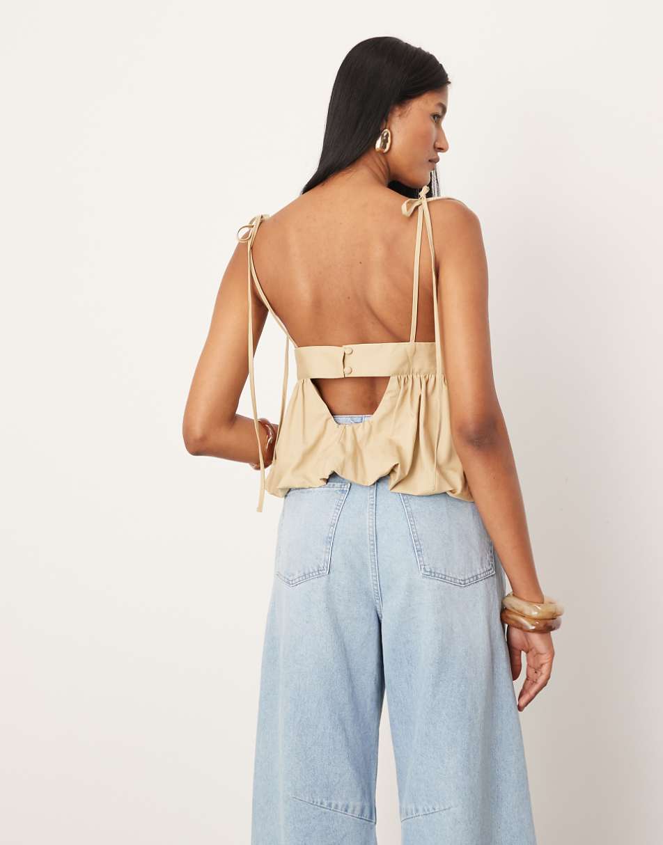 ASOS EDITION bubble hem strappy top in stone