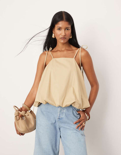 ASOS EDITION bubble hem strappy top in stone