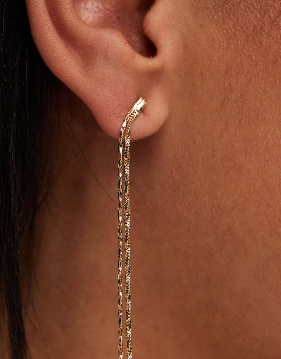 ASOS DESIGN drop earrings with simple fine chain detail in gold tone