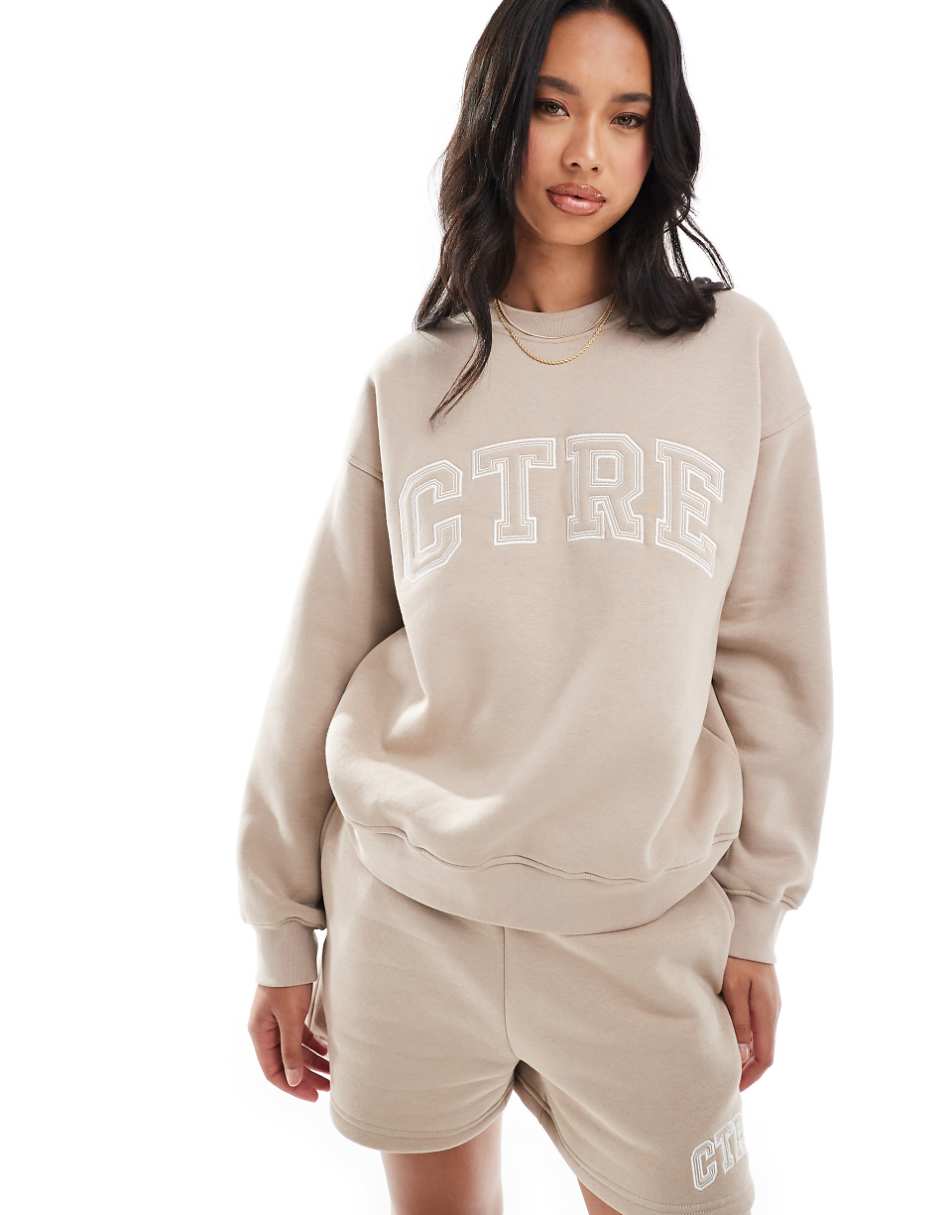 The Couture Club CTRE VARSITY crewneck sweatshirt in beige - part of a set