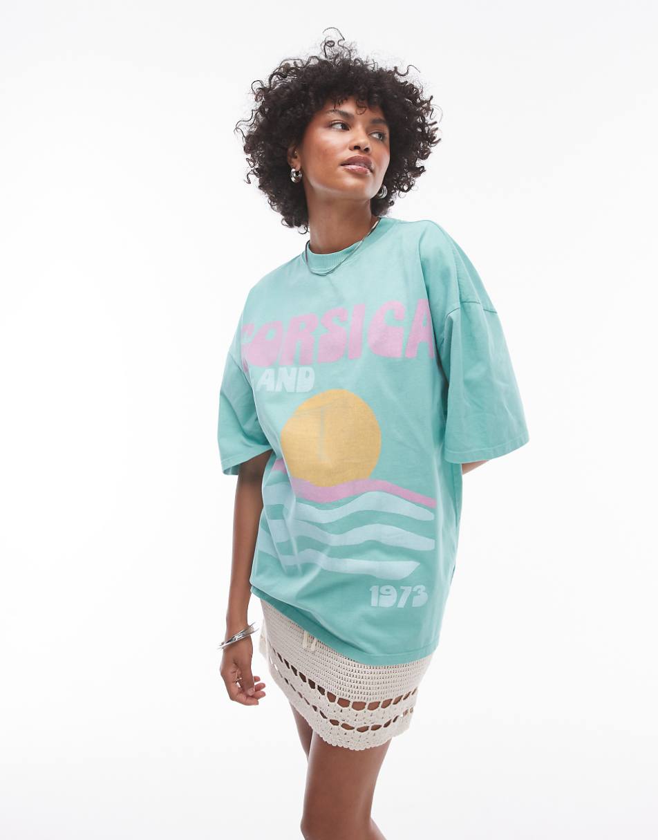 Topshop graphic Corsica oversized tee in green