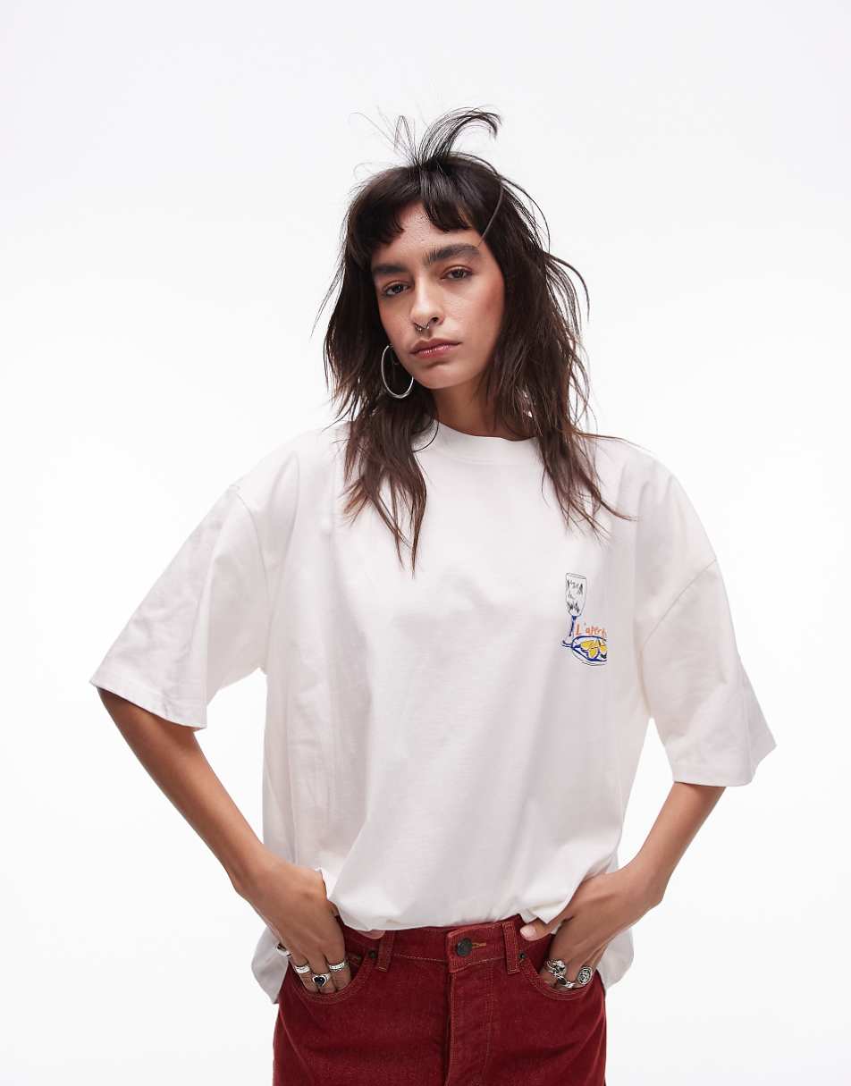 Topshop graphic L'aperitivo oversized tee in white