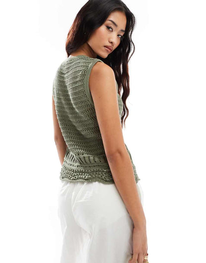 Nobody's Child crochet vest in green