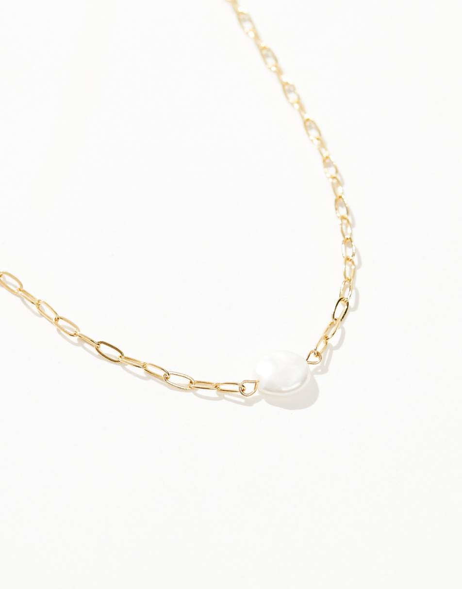 ASOS DESIGN Curve 14k gold plated necklace with faux pearl detail