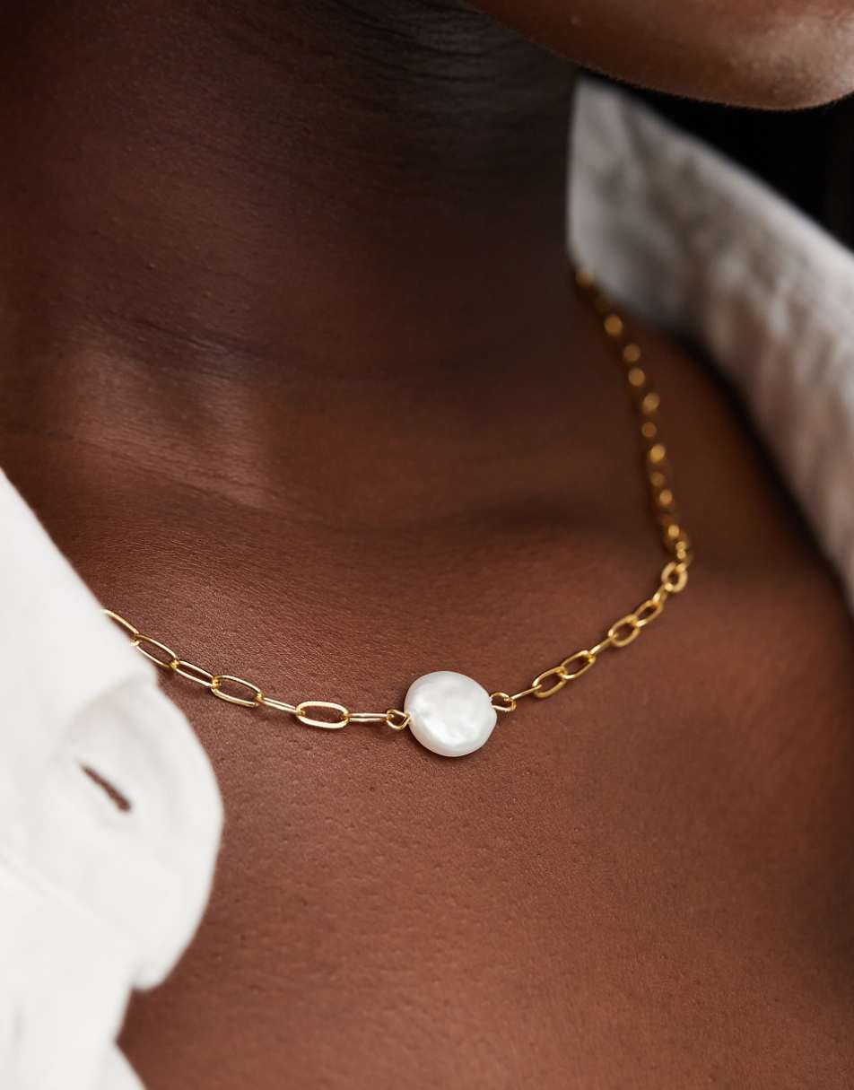 ASOS DESIGN Curve 14k gold plated necklace with faux pearl detail