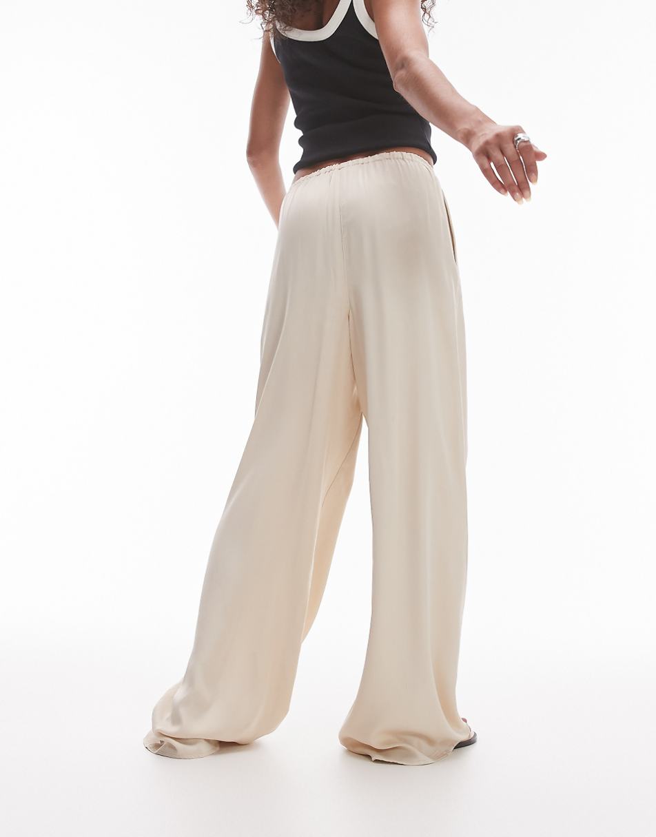 Topshop satin drawcord pants in oyster