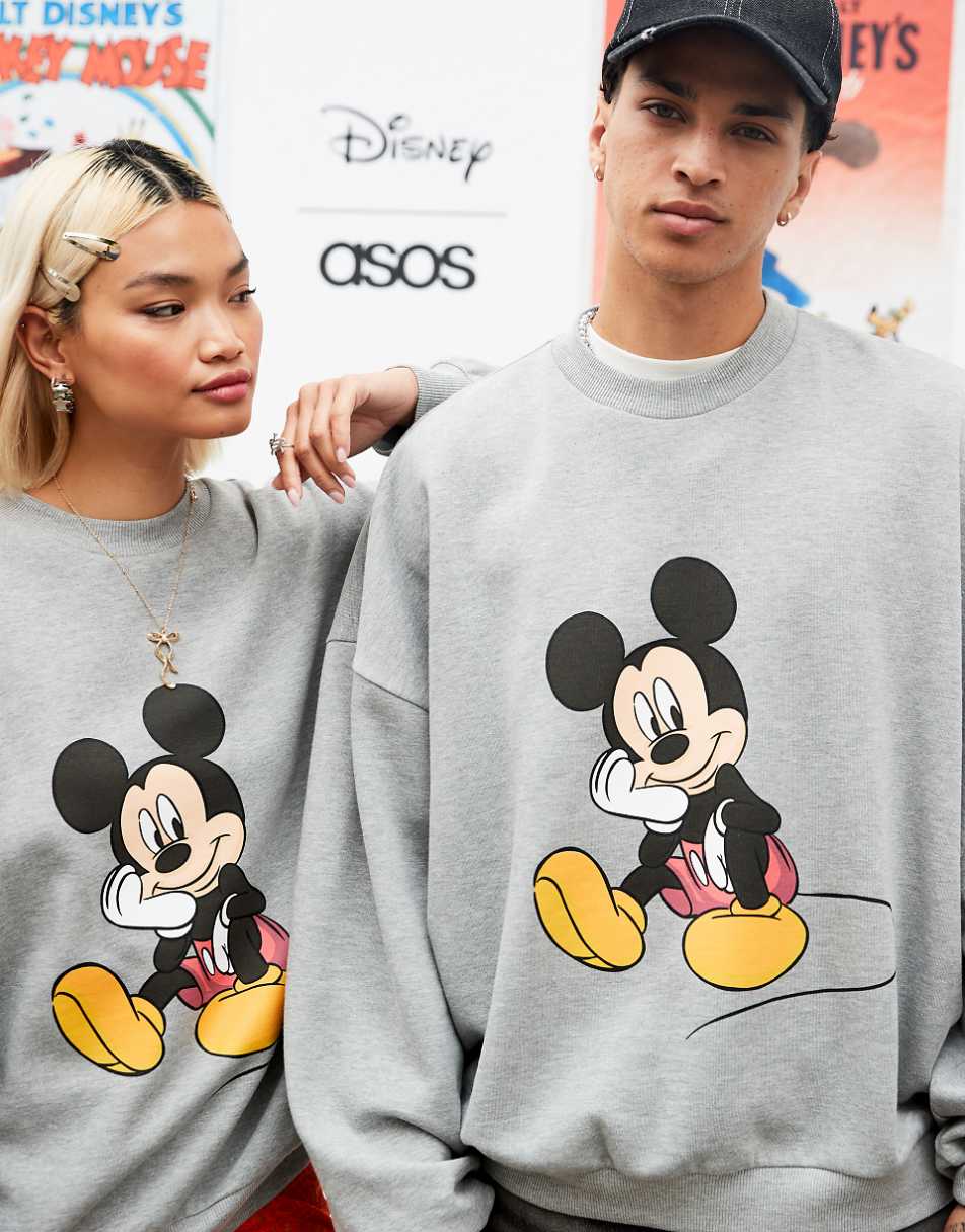 ASOS DESIGN Disney unisex extreme oversized sweatshirt with Mickey Mouse print in gray heather