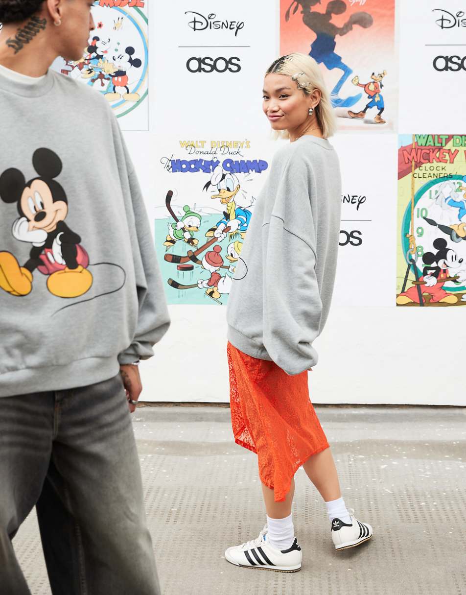 ASOS DESIGN Disney unisex extreme oversized sweatshirt with Mickey Mouse print in gray heather