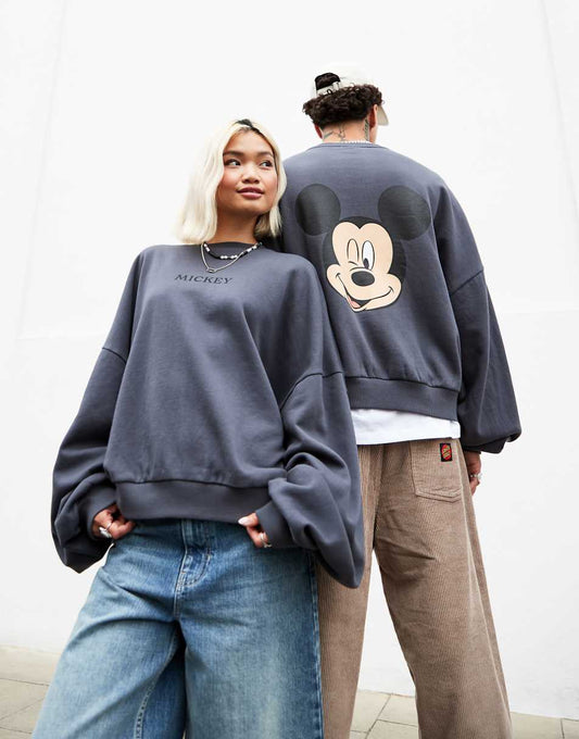 ASOS DESIGN Disney unisex extreme oversized sweatshirt with Mickey Mouse print in charcoal