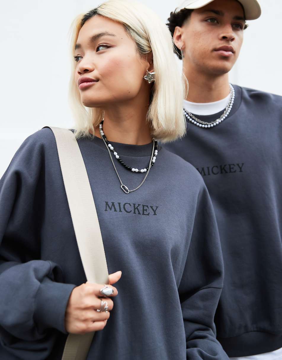 ASOS DESIGN Disney unisex extreme oversized sweatshirt with Mickey Mouse print in charcoal