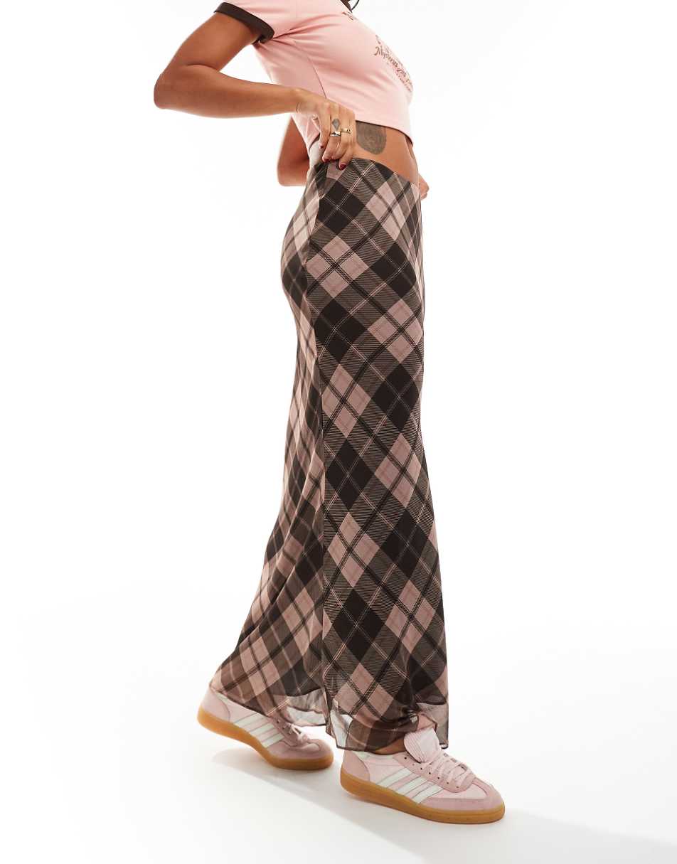 Miss Selfridge maxi skirt in pink plaid