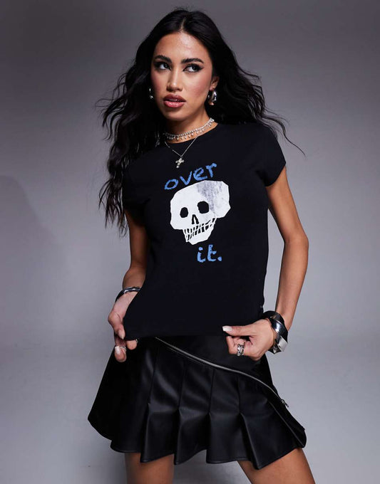 ASOS DESIGN baby tee with skull print in black