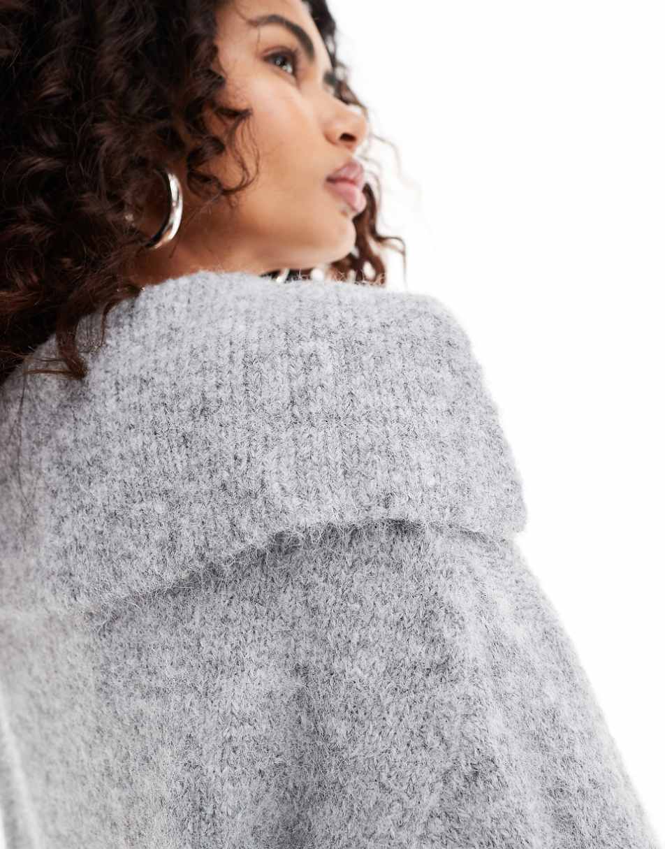 Urban Revivo oversized collar heather sweater in gray