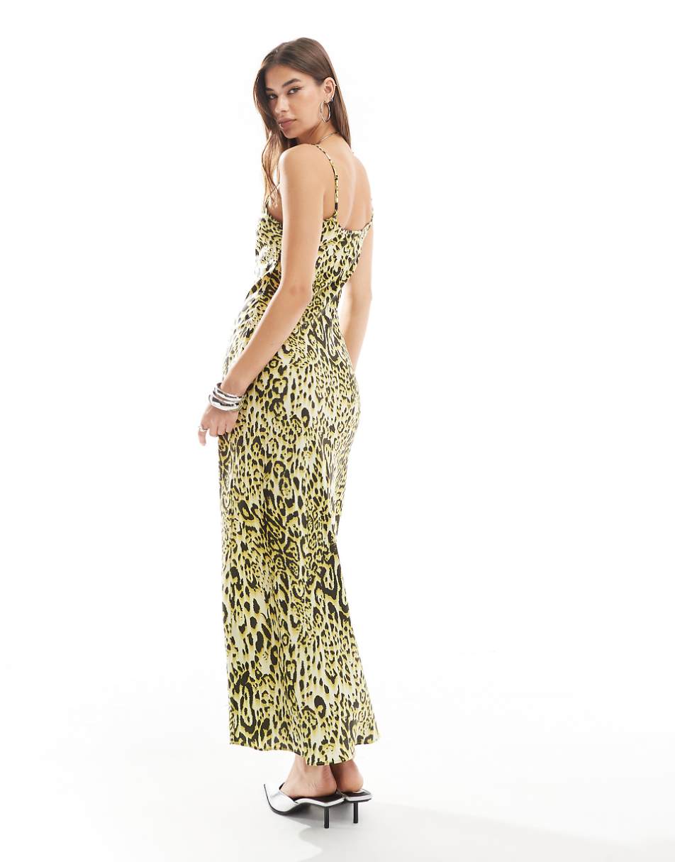 AllSaints Bryony satin midi dress in leopard print