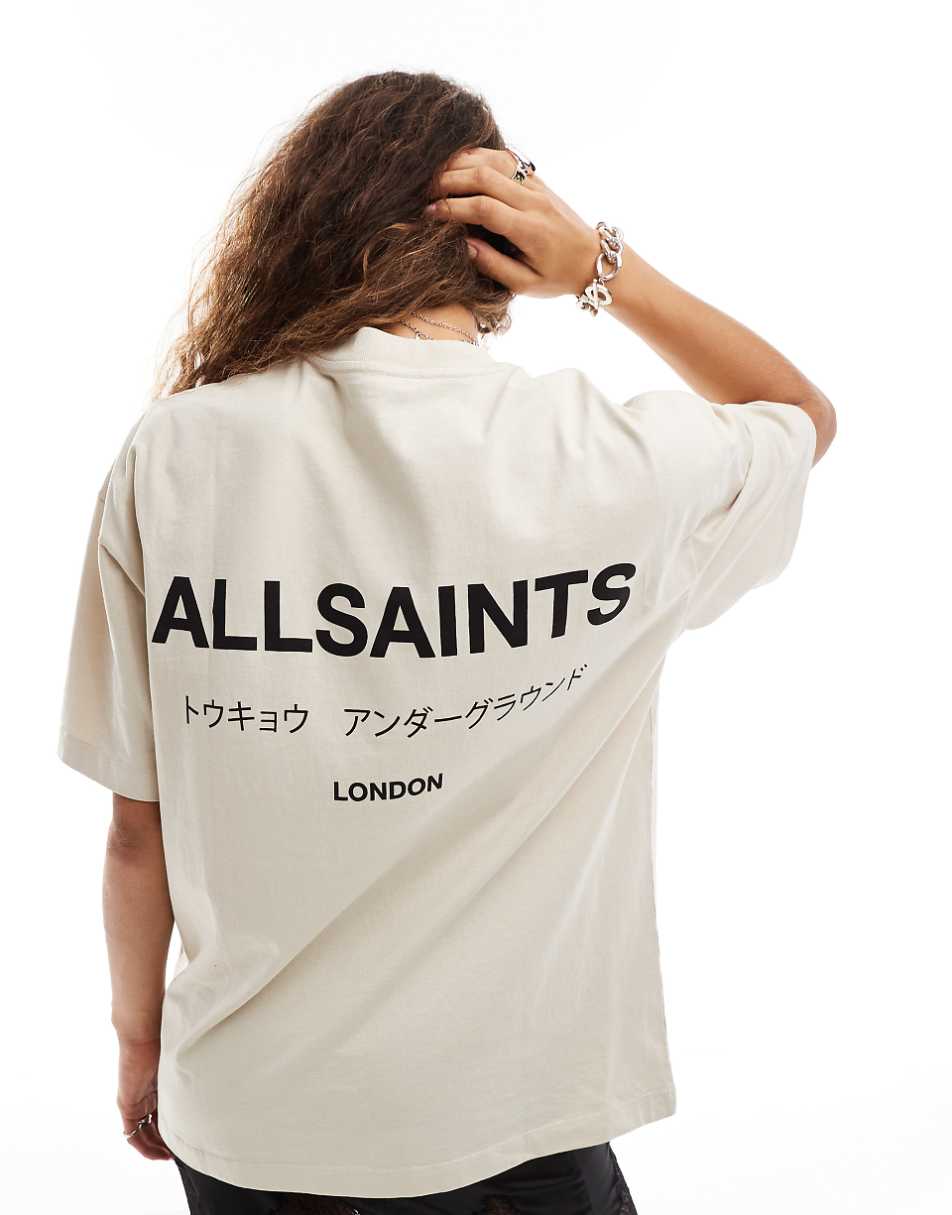 AllSaints Underground oversized t-shirt in light beige exclusive to ASOS