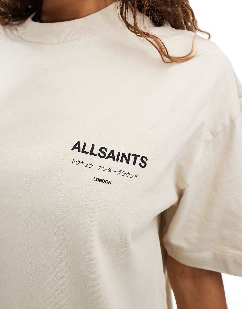 AllSaints Underground oversized t-shirt in light beige exclusive to ASOS